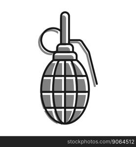 linear icon. Combat hand fragmentation ribbed grenade with cube. Explosive objects, soldier weapon. Simple black and white vector isolated on white background