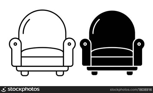 Linear icon. Cozy home chair for watching TV and relaxing at home after work. Furniture. Simple black and white vector isolated on white background