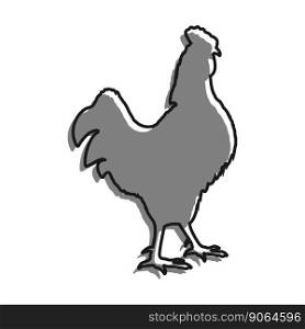 Linear icon. Domestic rooster male in fighting stance. Farm bird. Simple black and white vector isolated on white background