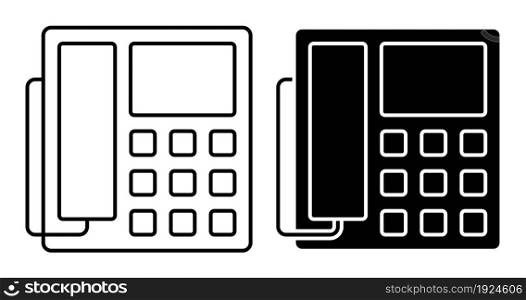 Linear icon. Fixed wired office telephone with buttons. Communication between subscribers. Simple black and white vector isolated on white background