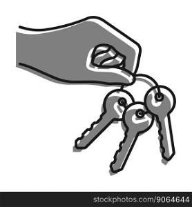Linear icon. Hand of admin holds bunch of metal key of lock. Solving complex business issues on way to success. Simple black and white vector isolated on white background