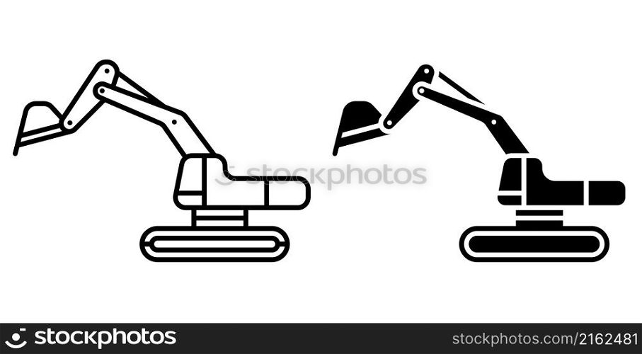 Linear icon. Heavy excavator machine for construction and earthworks. Industrial machinery and equipment. Simple black and white vector isolated on white background
