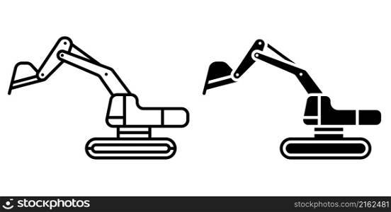 Linear icon. Heavy excavator machine for construction and earthworks. Industrial machinery and equipment. Simple black and white vector isolated on white background