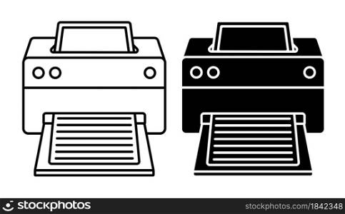 Linear icon. inkjet printer perspective front view. Printing documents in office using copiers. Simple black and white vector on white background