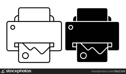 Linear icon. inkjet printer. Printing documents in office using copiers. Simple black and white vector on white background