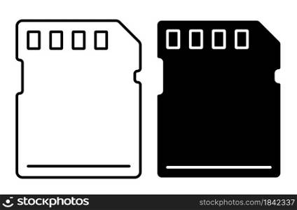 Linear icon. Memory card for storing information. Micro card for copying and transferring data. Simple black and white vector on white background