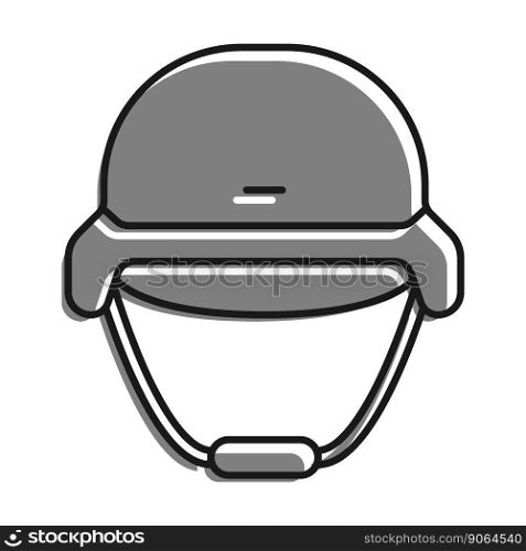 linear icon, protective helmet of soldier. Ammunition and uniforms for protection of soldier, policeman. Simple black and white vector isolated on white background