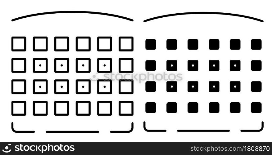 Linear icon. Scheme of filling the auditorium in cinema or at concert. Simple black and white vector isolated on white background