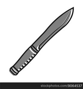 Linear icon, sharp combat army knife. Cold weapon hunter and soldier. Simple black and white vector isolated on white background