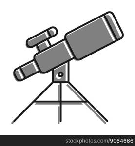 Linear icon. Telescope for observing space, stars and planets of solar system. Space exploration. Simple black and white vector on white background