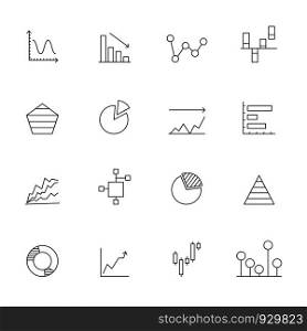Linear icons of charts. Business icons set isolate. Business chart linear, graph infographic outline, vector illustration. Linear icons of charts. Business icons set isolate