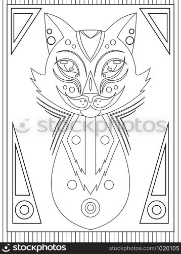 Linear illustration of a cat in the ethnic style of logos, prints on T-shirts, bags and your creativity