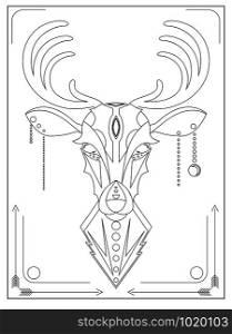 Linear illustration of a deer in the ethnic style of logos, prints on T-shirts, bags and your creativity