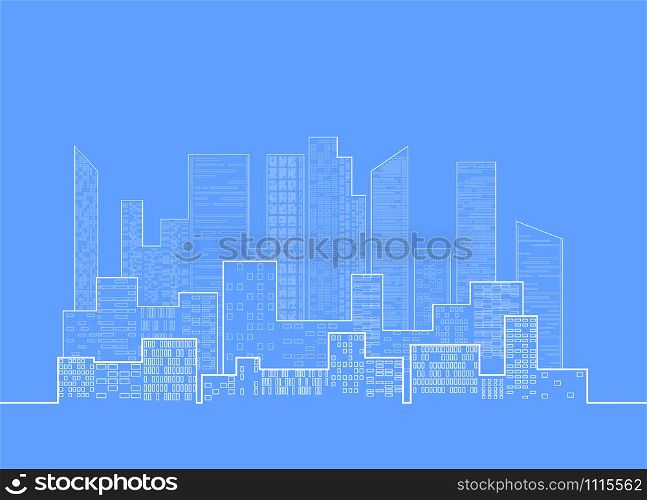 Linear illustration of city skyline with skyscrapers for infographic design elements and your creativity