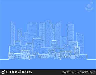 Linear illustration of city skyline with skyscrapers for infographic design elements and your creativity