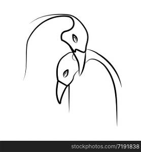Linear illustration of hugging penguins. Vector element for logos, icons, and your design. Linear illustration of hugging penguins. Vector element for logo