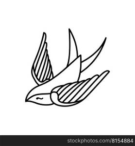 linear illustration of swallow tattoo in the old school style. Vector illustration. linear illustration of swallow tattoo in the old school style