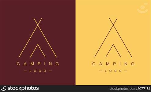 Linear logos of camp tents. Outdoor adventure. Camping or camp concept. Modern minimalistic style. Vector. Linear logos of camp tents. Outdoor adventure. Wanderlust. Camping or camp concept. Modern minimalistic style. Vector illustration