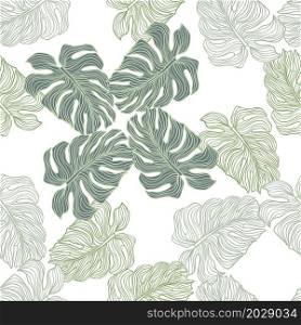 Linear monstera outline seamless pattern isolated. Tropical leaves backdrop. Abstract tropical botanical wallpaper. Design for fabric , textile, surface, wrapping. Vector illustration. Linear monstera outline seamless pattern isolated. Tropical leaves backdrop.