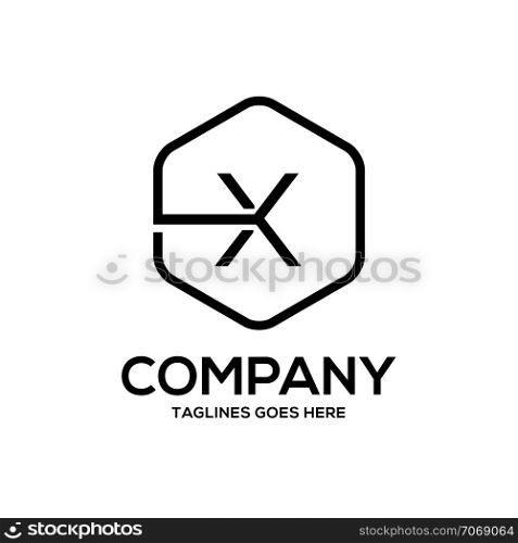 linear sign vintage design. letter X outlines with modern hexagon logo concept