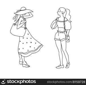 linear sketch of girls figurines ,fashion illustration girls Vector silhouettes of a women, linear sketch, black and white color isolated on white background. linear sketch of girls figurines ,fashion illustration girls