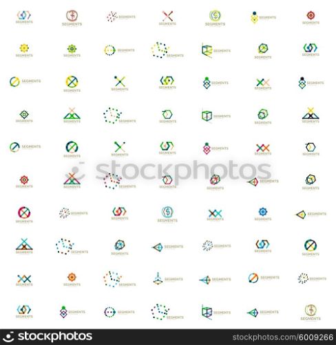 Linear style abstract logo mega set. Linear style abstract logo mega set. Color lines in various geometric shapes. Universal branding emblems