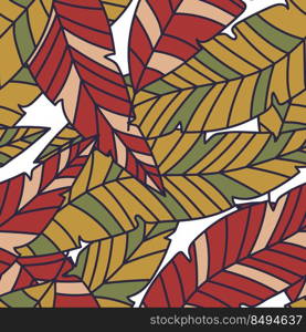 Linear tropical palm leaves seamless pattern. Exotic botanical texture. Jungle leaf seamless wallpaper. Floral background. Design for fabric, surface, textile print, wrapping, cover. Linear tropical palm leaves seamless pattern. Exotic botanical texture.