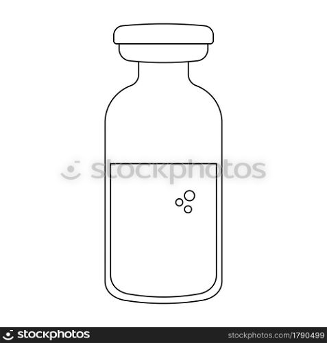 Linear vaccine or drug vial icon isolated on white background. Treatment or vaccination concept. Editable stroke. Vector outline illustration.. Linear vaccine or drug vial icon isolated on white background. Treatment or vaccination concept