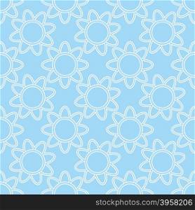 Linear white flowers on blue background seamless pattern. Abstract cute vector background. Retro fabric ornament&#xA;