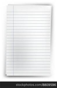  lined note paper torn from a note pad isolated against a white background