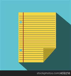 Lined paper of notebook flat icon. Single illustration on a blue background. Lined paper of notebook icon