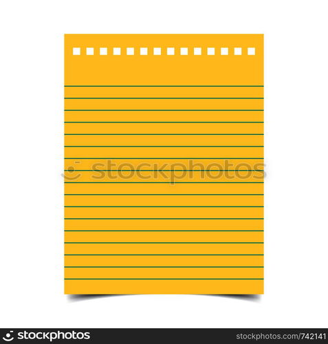 Lined paper with shadow on blank background