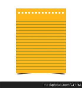Lined paper with shadow on blank background
