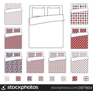 Linen and bedding, duvet vector textile patterns template. Textile pattern design blanket, illustration of fabric cover cloth for bed. Linen and bedding, duvet vector textile patterns template