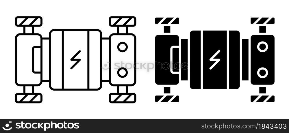 Liner icon. Electric vehicle platform. Electric vehicle chassis with batteries. Simple black and white vector isolated on white background