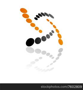 Lines of dots isolated corporate identity logo. Vector black and orange circles with reflection. Circles with reflection isolated identity logo