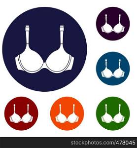 Lingerie icons set in flat circle red, blue and green color for web. Lingerie icons set