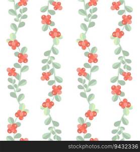 Lingonberry, partridgeberry, mountain cranberry or cowberry, is a red fruits green leaves pastel colored flat design stock vector illustration