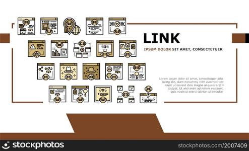 Link Building And Optimization Landing Web Page Header Banner Template Vector. Website Link Analytics And E-commerce, With Proper Anchor Text Social Sharing. 404 Error Guest Post Service Illustration. Link Building And Optimization Landing Header Vector