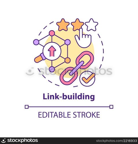 Link-building concept icon. SEO optimization. Current marketing trend abstract idea thin line illustration. Isolated outline drawing. Editable stroke. Arial, Myriad Pro-Bold fonts used. Link-building concept icon