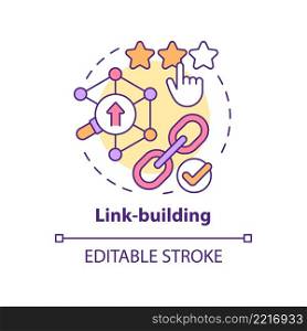 Link-building concept icon. SEO optimization. Current marketing trend abstract idea thin line illustration. Isolated outline drawing. Editable stroke. Arial, Myriad Pro-Bold fonts used. Link-building concept icon