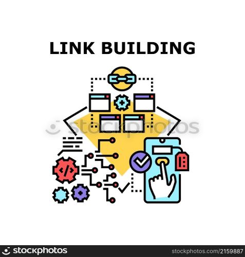 Link building seo website. digital marketing. backlink strategy. search page. inbound media communication vector concept color illustration. Link building icon vector illustration