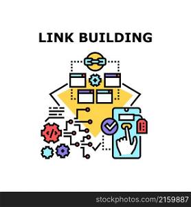 Link building seo website. digital marketing. backlink strategy. search page. inbound media communication vector concept color illustration. Link building icon vector illustration