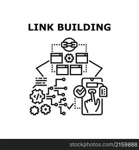 Link building seo website. digital marketing. backlink strategy. search page. inbound media communication vector concept black illustration. Link building icon vector illustration
