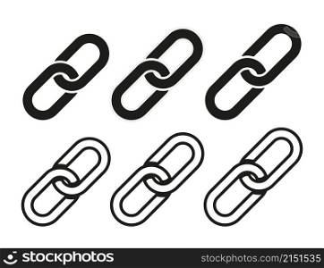 Link icon. Link and chain symbol. Web icon of hyperlink, strength and attach. Flat partnership sign. Line pictogram. Graphic outline clip. Set of locks. Vector.