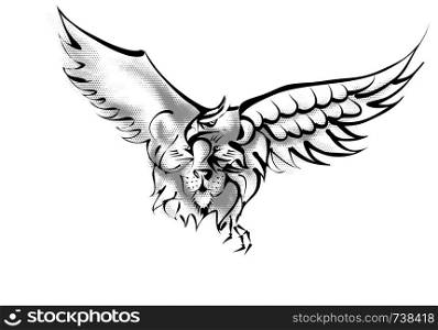 lion and eagle isoalted on white background