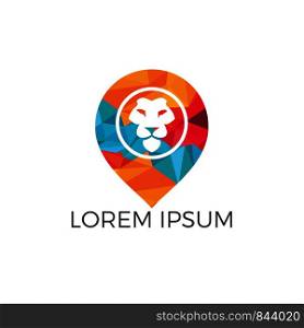 Lion and map pointer logo design. Lion locator logo design. Animal place icon.