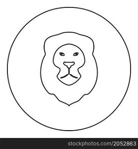 Lion Animal Wild cat head icon in circle round black color vector illustration image outline contour line thin style simple. Lion Animal Wild cat head icon in circle round black color vector illustration image outline contour line thin style