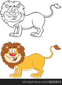Lion Cartoon Mascot Character. Collection Set