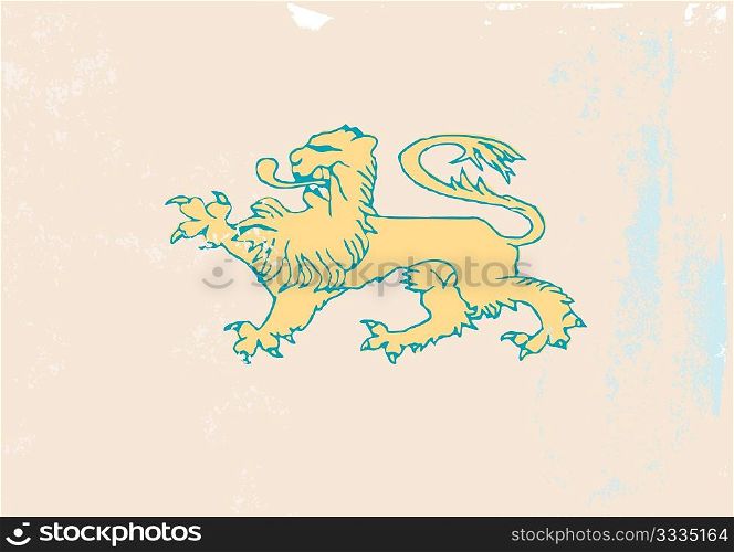 lion - coat of arms icon on the Grunge background. Vector illustration.